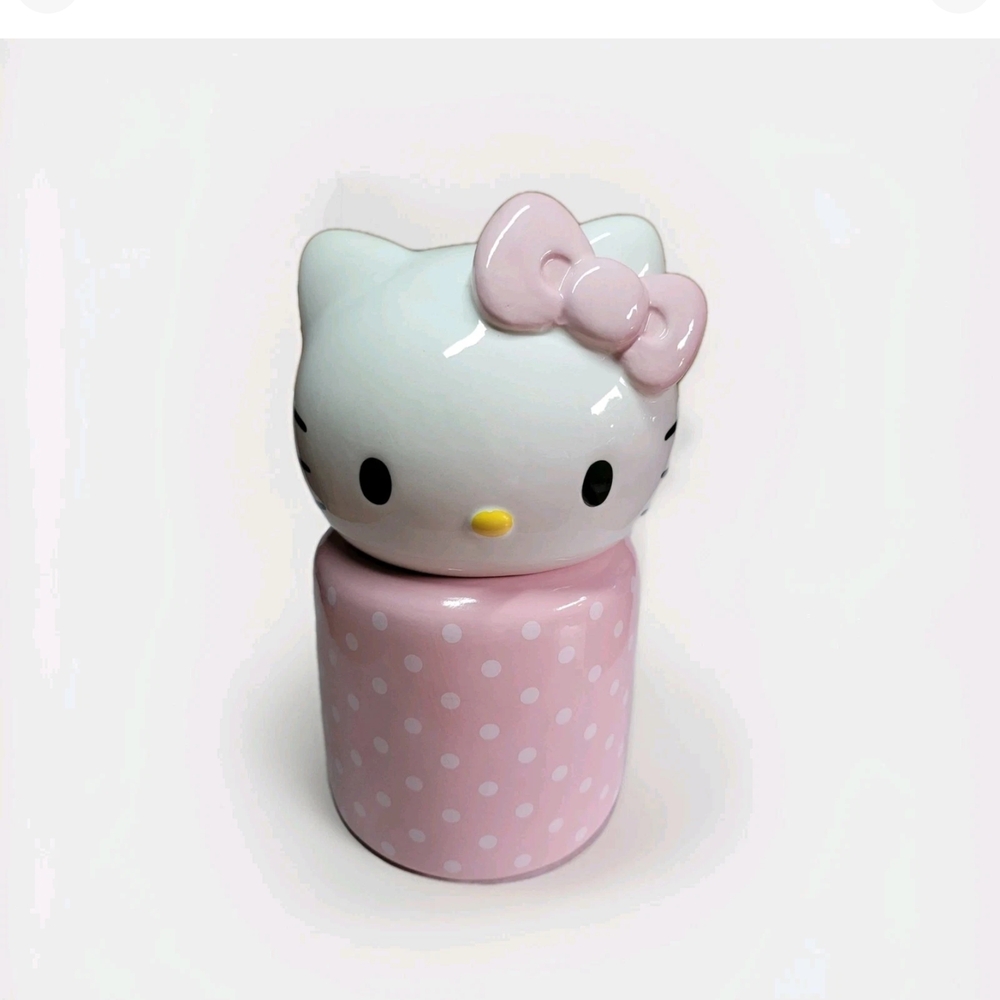 NEW Hello Kitty Pink Polka Dot Ceramic Cookie Jar With Lid Blue Sky Clayworks